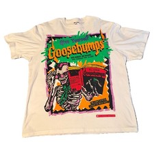 Worn Vintage Vitamin GOOSEBUMPS ‘A Scholastic Event’ XXL 2XL White Halloween Tee picture
