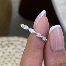 0.7ct F/VS2 Marquise Cut Lab Created Diamond White Gold Half Eternity Ring Rare picture