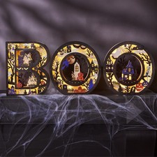 New BOO Wooden Light Up Letters Set of 3 Halloween LED Tabletop Décor with Timer picture