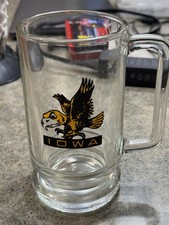 Vtg pre-1970s Iowa Hawkeyes football Herky the Hawk tall drinking glass picture