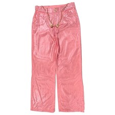 Justice Girls Wicked Pink Pants Shimmer Baggy Relaxed Flare Denim Belted Jeans picture