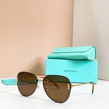Tiffany & Co. TF3066 Aviator Sunglasses Gold Brown 64-16-145 NEW WITH BOX picture