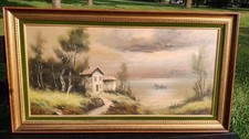Vintage Oil Painting Kavanaugh / Kavanagh . Large, Beautiful Lake Scene  picture
