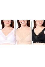 Breezies Women's 3-Pk Soft Support Lace Wirefree Unlined Bra Basic picture