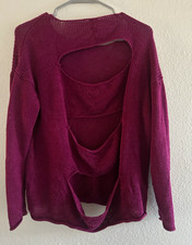 Women’s Burgundy Knit Cutout Open Back Pullover Sweater Round Neck M picture
