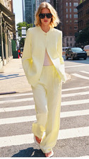 Zara Women’s Yellow Satin Wide-Leg Dress Pants Pleated High Rise Pockets L / NWT picture