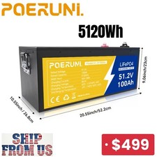 48V 100Ah 5120Wh LiFePO4 Lithium Battery RV/Golf BMS For Carts NEW picture