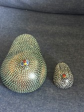 Hand Painted Guinea Fowl Figurine Set of 2 Spotted Guinea Hen Bird Decor picture