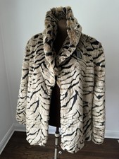 Dennis Basso Women's Faux Fur Jacket, Tan & Black, Oversized Button, Size Large picture