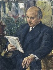 Joseph Oppenheimer, German Expressionist 1932 Oil Painting of Man Reading Signed picture