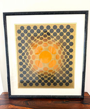 Victor Vasarely Abstract Geometric Circle Art Print, Matted & Framed picture
