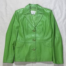 LAUREL BY ESCADA Womens Vintage Green Leather Blazer Jacket Sz 36 picture