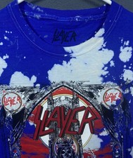 Slayer Unisex T-Shirt Large Graphic Blue White Tie Dye Thrash Heavy Metal Music picture