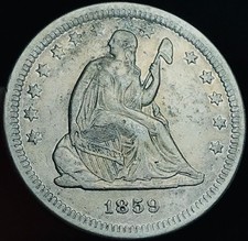 1859 Seated Liberty Quarter 25C High Grade Detail 90% Silver US Coin CC29014 picture