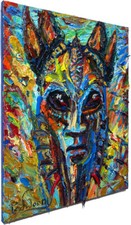 AFRICAN MASK OIL█PAINTING REALISM ART█SIGNED VINTAGE ORIGINAL█EXPRESSIONIST DECO picture