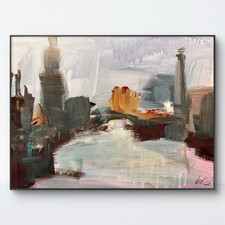 SAMATOWIC Original 12x16 Abstract Expressionism Bridge Cityscape Signed 571 picture