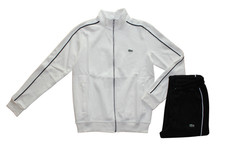 LACOSTE MEN TRACKSUIT SET IN WHITE COLOR  FULL ZIP JACKET AND BLACK PANTS picture