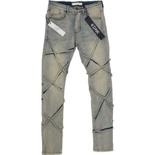 KDNK NEW 28 Skinny Jeans Blue Criss Cross Overlay KND4618 Streetwear Moto Edgy picture
