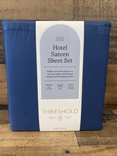 NEW Threshold 800 TC Thread Count Full Hotel Sateen Sheet 6pc Set Graphite Blue picture