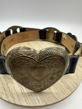 Streets Ahead Three Heart Brass and Black Leather Belt. #48500M. Unpolished.  picture