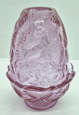 Fenton Glass Fairy Light Lamp Inverted Strawberry Pattern Dusty Rose Pink Vtg picture