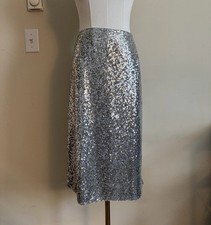 NWT Anna Kaci Cocktail Party Skirt Silver Sequins Lined Pull On Stretch XL picture