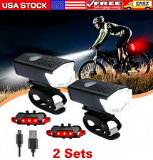 2 Sets USB Rechargeable LED Bicycle Headlight Bike Front Rear Lamp Cycling picture