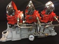 VINTAGE SPEED ROCHESTER 2G  3 x 2  CARB  SET IN CHEVY ORANGE  TRI POWER HOT ROD picture