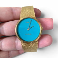 RARE Vintage Eska St. Moritz Turquoise Stone Dial Watch - 10K Plated Mesh Band picture
