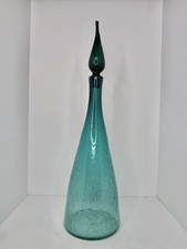 Vintage MCM Blenko Glass 920L Decanter In Aqua Crackle 22.75” 1 Yr Only Read picture