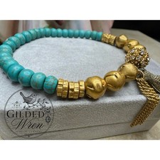 Retired Silpada Caribbean Cool KRB0039 Turquoise Tassel Stretch Bracelet 7” picture