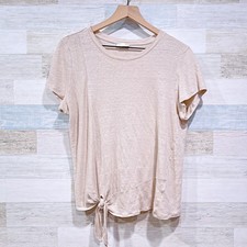 J Jill Love Linen Tie Hem Tee Beige Short Sleeve Stretchy Slub Knit Womens Large picture