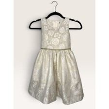 Tahari Girls 6 Party Dress Ivory Metallic Gold Floral Formal Wedding NEW picture