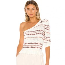 House of Harlow 1960 x Revolve One Shoulder Cropped Knit Fringe Sweater Size L picture