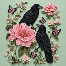 8 X 8 Framed Quilling Style Crows And Fa 59 picture