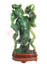 Antique Spinach Jade Carved Chinese Mythological Guanyin,Goddess of Mercy 7