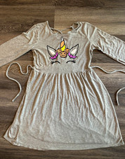 Justice Girls Gray Unicorn Graphic Halloween Dress Long Sleeve 18 20 picture