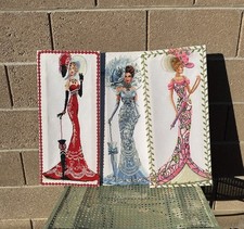 (3) HandMade Elegant Classy Ladies w Umbrellas Dresses completed Cross Stitch tr picture