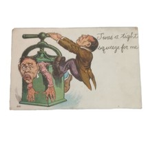 Vtg 1908 Man In A Press~T'WAS A TIGHT SQUEEZE~Funny Art~VTG Postcard picture