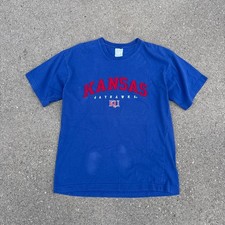 Faded Vintage Kansas Jayhawks stitched logo blue cotton t-shirt super nice feel picture
