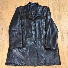 Vintage Reed Brown Leather Car Coat Four Button Jacket Mens Large Made in USA picture