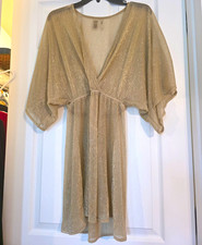 Lulus Women's XS Gold Glitter Metallic Knit V-Neck Swimsuit Cover Up picture