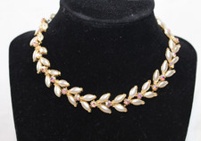 Vintage Florenza Faux Pearl and Gold Tone Pink AB Stones Necklace Choker picture