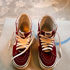VANS Men's Sk8-Hi Sneaker Burgundy/White Lace-Up High Top Rubber 751505 picture