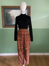 VTG 50s Autumnal Rust Orange Moss Green Plaid Corduroy Crop Pants Wide Leg Check picture