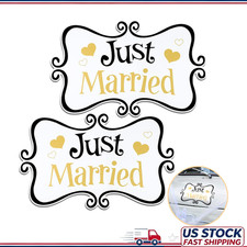 2 Pcs Just Married Car Magnets 13.9x8.8 Inch, Black and Gold Wedding Decoration picture
