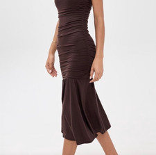 Reformation Kayla Knit Dress Brown, XS, New With Tags, Ruched Scoop-Neck picture