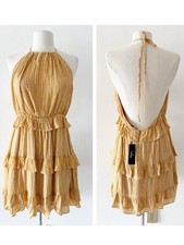 NEW Lulus Downright Darling Mustard Yellow Ruffled Halter Mini Dress Medium (M) picture