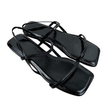 NEW Anine Bing Hilda Flat Sandal 39 Black Patent Leather Slip On picture