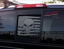 Fits 2013 - 2024 Nissan Frontier Back Middle Window USA Flag Punisher Decal picture